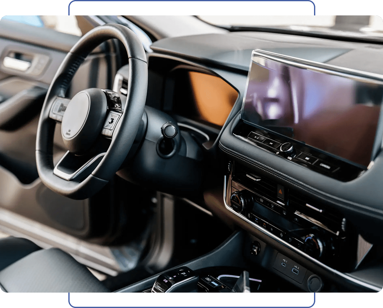 Car dashboard with steering wheel