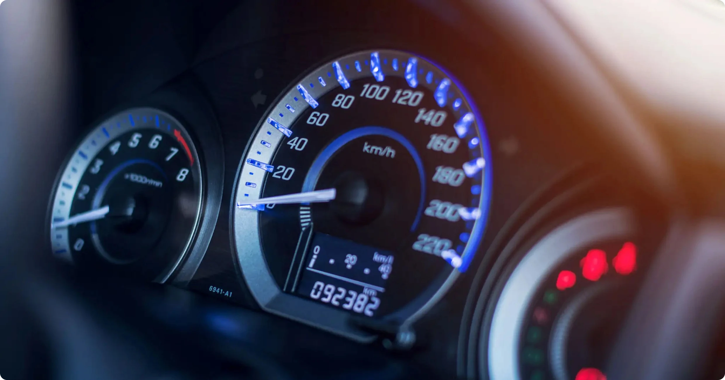 Dashboard displaying speed and odometer reading