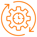 Clock inside a gear with arrows
